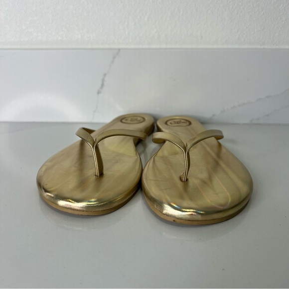 Solei Sea Indie Gold Classic Thin Strap Sandal Faux Leather Flats Slip-On Size 7 - Picture 2 of 11